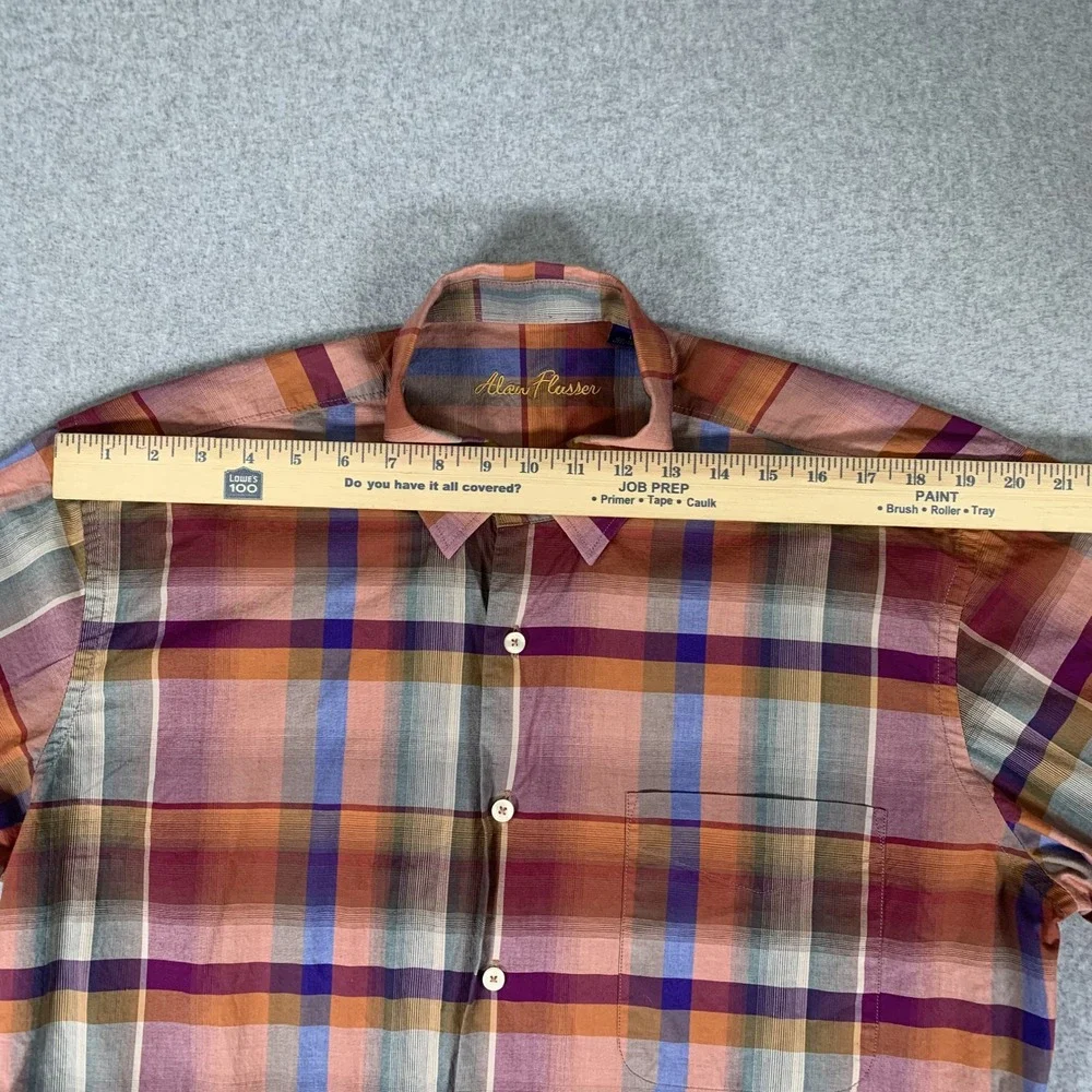 Alan Flusser Button Down Shirt Mens Large Multi Plaid Long Sleeve Cotton